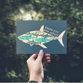 Ocean City, New Jersey, Shark Name Pattern, (4x6 Birch Wood Postcards, 2-Pack Stationary, Rustic Home Wall Decor)