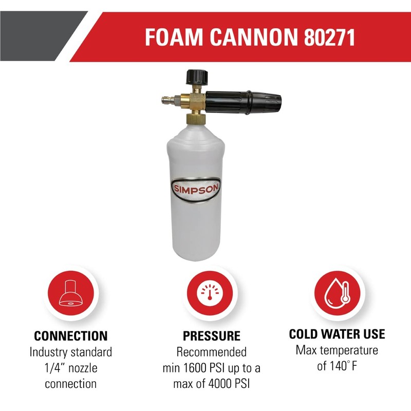 Simpson Cleaning 80271 Pressure Washer Foam Cannon with 1/4 Inch