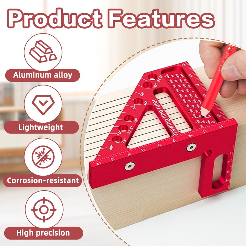 TPTGIAR 3D Mitre Angle Multifunctional, 22.5-90 Angle Aluminium Alloy Protractor,