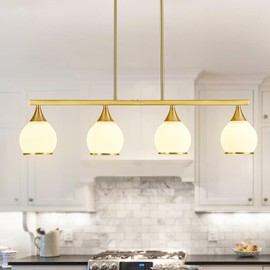 Island Light for Kitchen,4-Light Gold Finish Kitchen Island Pendant Lighting with Round Frosted Glass Shades for Dining Table