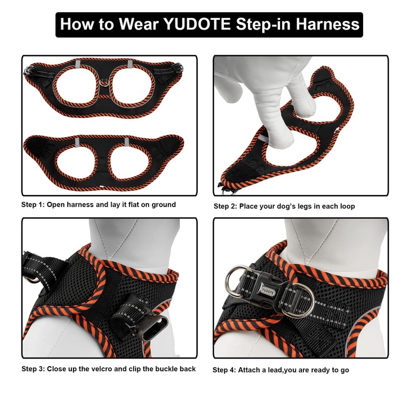 YUDOTE Step-in Reflective Harness Easy-on Easy-off 2-Layer Soft Mesh Vest