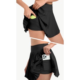 Jhsnjnr Pleated Skirts for Women Summer Athletic Golf Skort with Pockets High Waisted Mini Tennis Skirt Black