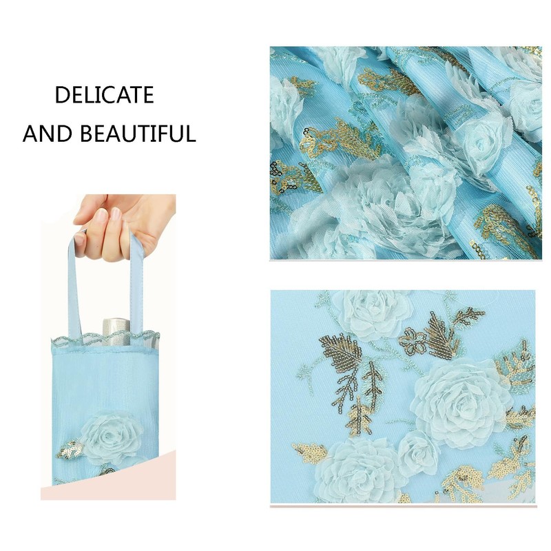 LCY Sombrilla plegable para mujer, con encaje bordado, antiUV, Azul