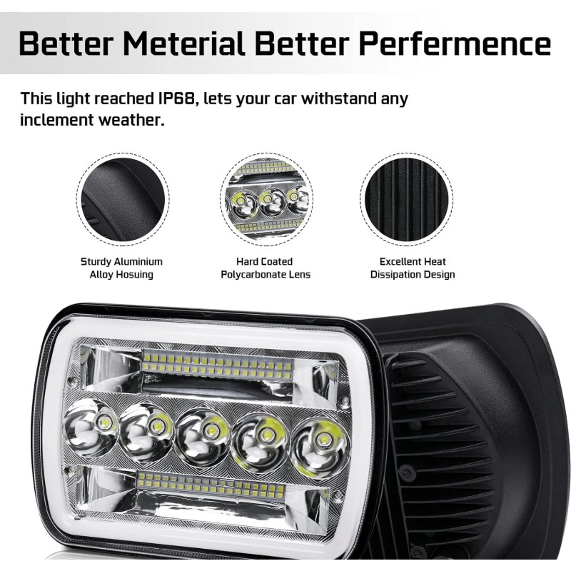 Bricologht Fit Chevy Kodiak C4500 C5500 2003-2009 5x7''7X6'' LED HEADLIGHT