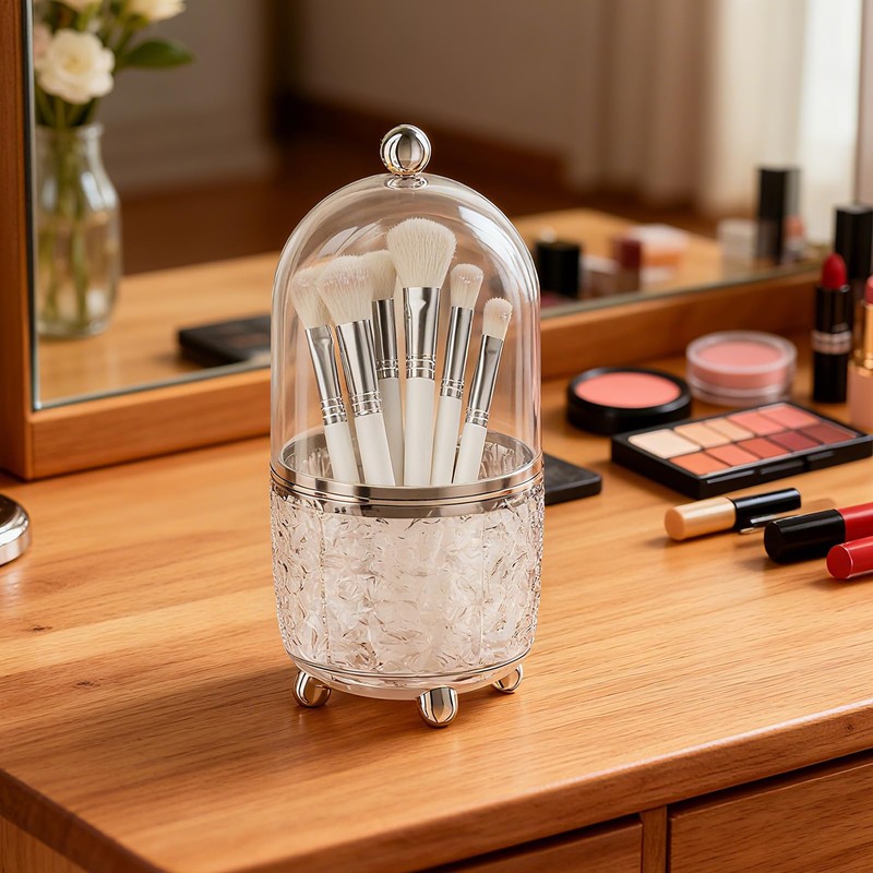 Awexilup Makeup Brush Holder with Lid, Cosmetic Tools Organizer with