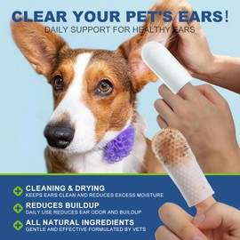 BALORIZ Dog Ear Cleaner Wipes, Ear Wipes Finger Grooming Kit Care for Dogs & Cats, Gently Remove Ear Wax, Sooths & Deodorize, Relieve Ear Itching, Pet Supplies Fresh Coconut Scent - 60 Count