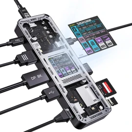 DOCKCASE 10-in-1 usb c hub skeleton design, 4K@60Hz HDMI & DP, Gigabit Ethernet, USB-C and USB-A 10Gbps data port, 100w PD rapid charging, UHS-II TF/SD slot, Compatible with MacBook Air/Pro, XPS and
