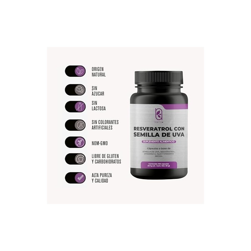 Naima Resveratrol Semilla Uva 100 Cápsulas Suplemento Alimenticio Puro Ingredientes
