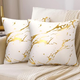 Cushion Cover, 40 x 40 cm, Velvet White, Set of 2, Gold Marble Pattern, Sofa Cushion, Decorative Cushion, Couch Cushion, Decorative Cushion Cover, Modern Luxury Cushion Covers for Sofa, Couch,