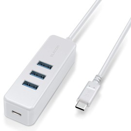 Elecom U3HC-T431P5WH USB Hub, Type-C USB-A, 3.0 x 3 Ports, USB PD, 60W Compatible, Type-C x 1 Port, 11.8 inches (30 cm), Magnetic Included, White