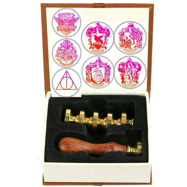 Animal Wax Seal Stamp Set, ANBOSE Magic School Wax Seal Stamp Kit Including 7 Pieces Sealing Wax Stamp Copper Seal + 1 Wooden Handle Owl Wax Stamp Kit