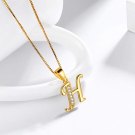 Aurora Tears 26 Letters Necklace/Stud Earrings, 925 Sterling Silver, Initial A-Z Alphabet Pendant/Earring with Cubic Zirconia, Jewellery Gifts for Women, Necklace Gold, H