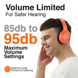 Puro Sound Labs PuroPro Hybrid Active Noise Cancelling Headphones, Volume Limiting, Hi-Res Audio, 32h Playtime, Wireless Over Ear Headphones with Mic, Comfortable Fit, Ideal for Travel & Work – Orange