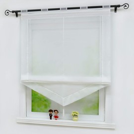 Joyswahl Julia Voile Roman Blind with Tassel, Transparent Triangle Roller Blinds with Coloured Trim, Window Curtain with Loops, W x H 120 x 140 cm, White, Pack of 1