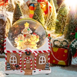 Christmas Snow Globes for Kids, Musical Snow Globe Gingerbread Man Music Box Gingerbread House Glass Snowglobes Christmas Birthday Gift for Girls Kids Daughters