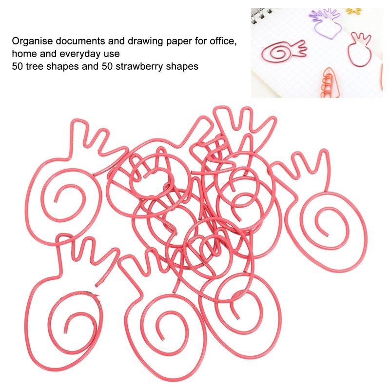 100pcs Paper Clips Portable Mini Electroplating Green Tree Pink Strawberry