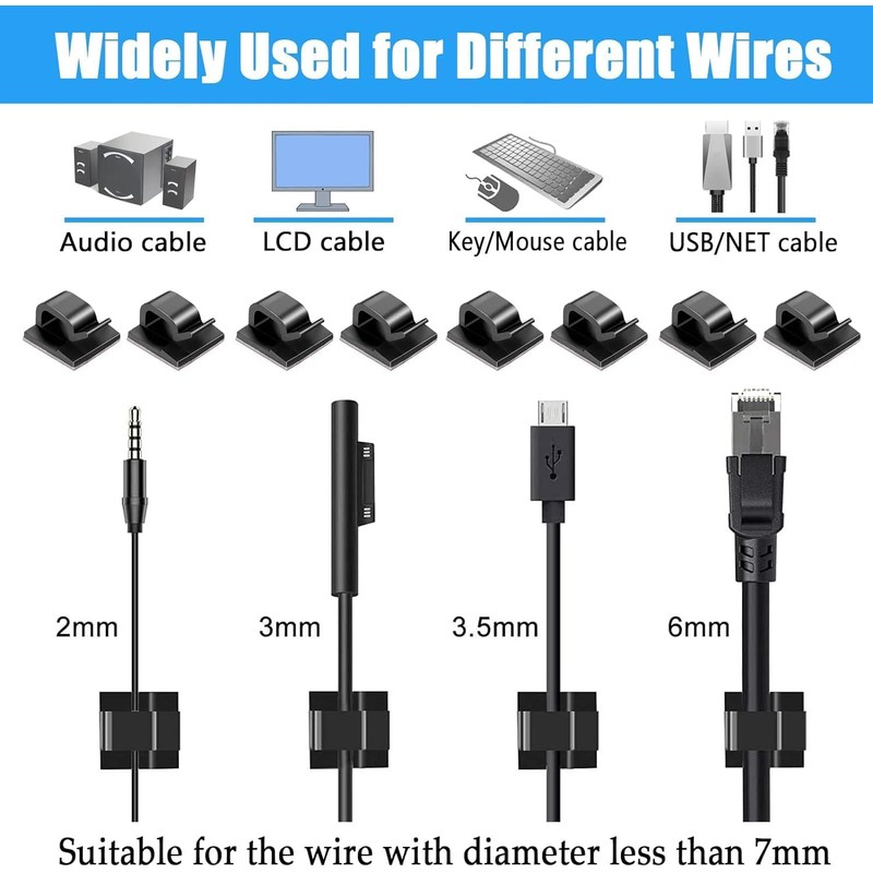 50 Piezas Organizador de Cables Autoadhesivo, Soportes de Cable Autoadhesivos,