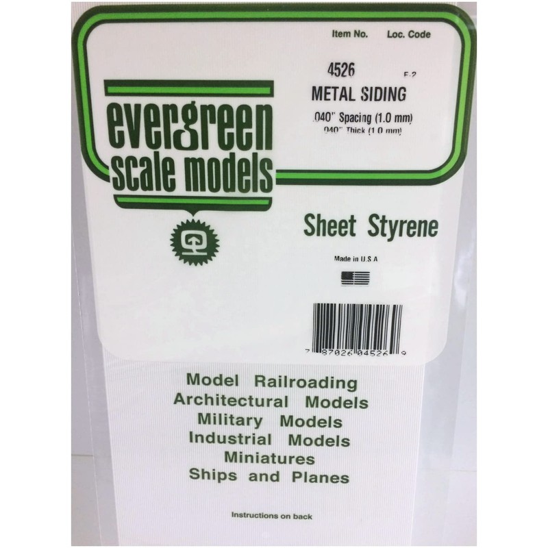 Evergreen Scale Model Plastic Sheet Metal Siding Thickness 1mm Groove