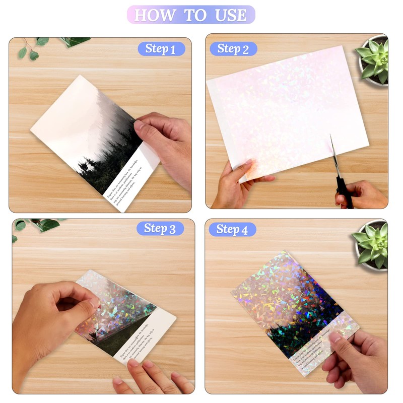 36 Sheets Holographic Sticker Paper, Transparent Holographic Vinyl Laminate Film,