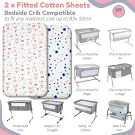 Selemavi Next to Me Crib Sheets – 2pcs Crib Baby Sheet Set 100% Organic Cotton Fitted Crib Sheets for Bedside Cribs – Made In Europe (83x50cm, Cute Bunny&Stars)