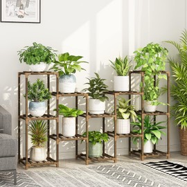 Bamworld Large Plant Shelf Outdoor Wood Plant Stand Large Rack for Living Room Patio, Balcony and Garden