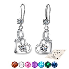 Drop Earrings for Women, Hypoallergenic Silver Dangly Earrings with Cubic Zirconia Twisted Linear Infinity Love Earrings Birthstone Jewellery Gifts for Her Birthday Anniversary Christmas, White Stone