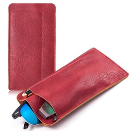 TRIUMPH VISION - Bolsa de doble lente para anteojos de sol, funda de piel suave para sombras y marco de lectura, Rojo -, Large