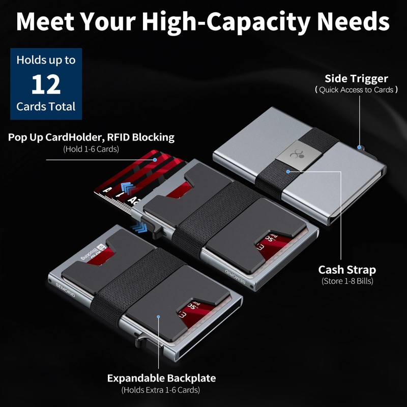SEMORID Slim Aluminum Card Holder Wallet for Men, Durable Expandable