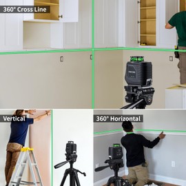 Firecore 360° Laser Level with Tripod, 100Ft Self Leveling Laser Level Green Cross Line Laser Leveler Tool for Picture Hanging Wall Tile Floor Construction, 60" Compact Tripod & Carry Pouch Included