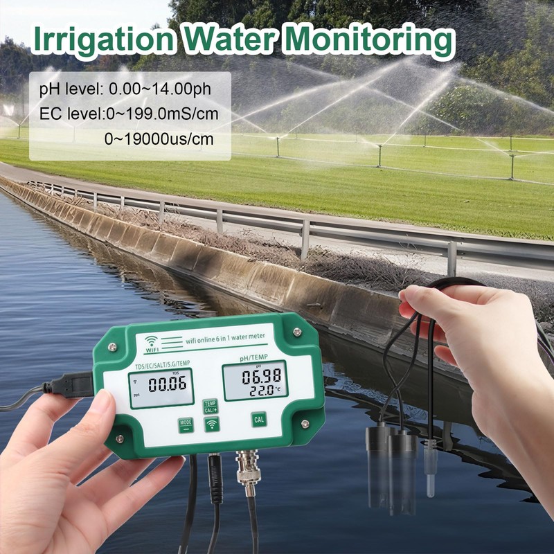 Yewhick 6-in-1 pH Monitor Salt Temp S.G TDS EC Water