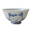 HAMATO Hasami Pottery Large Rice Bowl, Round Cat, Blue 404238