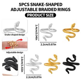 5pcs Snake Adjustable Crochet Tension Ring, 2 Styles Finger Yarn Ring Knitting Loops Beginners Gift for Crocheters and Knitters Tension Control (Gold Silver Black)