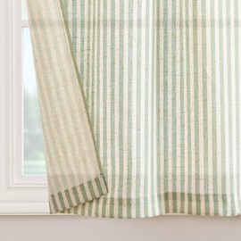 JINCHAN Kitchen Curtains and Valances Set Striped Tier Curtains Ticking Stripe Linen Curtains Pinstripe Cafe Curtains 24 Inch Living Room Bathroom Farmhouse 3 Pieces Set Rod Pocket Sage Green on Beige