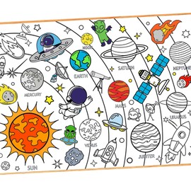 Leezead Outer Space Coloring Poster, 43.3X 31.4 Inch Giant Outer Space Painting Tablecloth for Classroom Art Activities Party Supplies