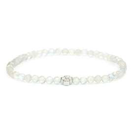 LAKADA Genuine Gemstone Bracelet with Faceted 4 mm Beads and Stainless Steel Flower Healing Stone Protective Stone Bracelet Lucky Charm Talisman Gift, Gemstone, Faceted gemstone