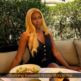 ALHER 10A Honey Blonde Body Wave Human Hair Bundles with Closure, Color #27 Sun-kissed Vibe Golden Blonde Body Wave HD Transparent 4x4 Closure with 3 Bundles Soft Thick Sew In Weave Wavy 16 18 20 +16