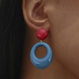 Cybche Vintage Acrylic Circle Dangle Earrings Blue Oval Large Circle Earrings Round Resin Ball Studs Geometric Hollow Hoop Earring Jewelry for Women