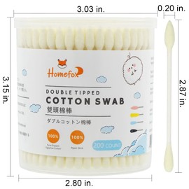 HOMEFOX Yellow Cotton Swabs Precision Pointed - 400 Count Pointy Organic Cotton Bud Double Side Tightly Wrapped Cotton Tips Paper Stick Soft Gentle Lint-Free Cruelty-Free Pointy & Round (Lemon Yellow)