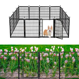 Getlay Garden Fencing 40 inch High, Dog Fence Outdoor for Yard, 8 Panels Total 18Ft(L)，Gate 21 inches Wide with Low Sills. Fencing for Garden Beds, Rabbit Fence, Anti Dig Fence Barrier