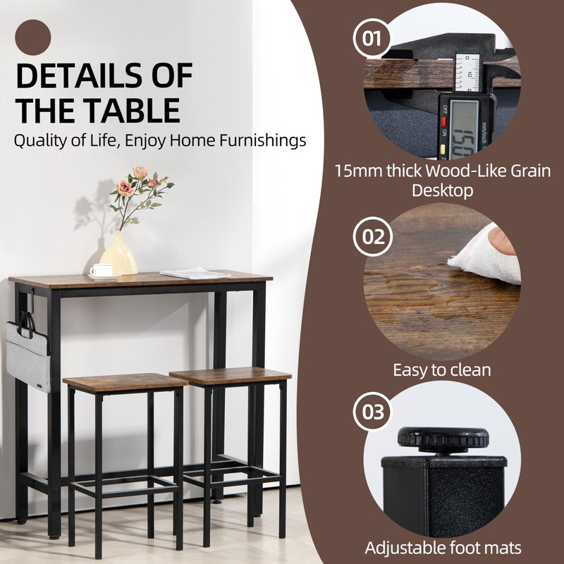 Finnhomy Bar Table Set, 39.3" Pub Table High Top Table,