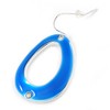 Blue Enamel Cut Out Oval Drop Earrings In Silver Tone
