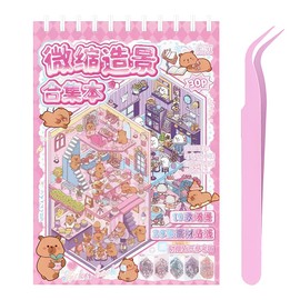 YOFDAL Miniature scene sticker book,10 scene e 20 adesivi 3D Sticker Kit di Adesivi per Casa in Miniatura, Adesivi 3D Stress Sollievo con una Pinzetta per Adulti, Bambini,Rosa