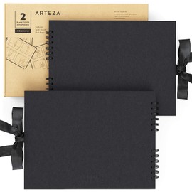 Arteza Blank Scrapbook Set, Black Cover, Spiral Bound, 8.5x11 inches, 2-Pack, 40 Black Pages, 250 gsm, for DIY Crafts, Guest Books, Travelling, Birthday & Holiday Gifts