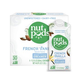 nutpods French Vanilla, Unsweetened Dairy-Free Liquid Coffee Creamer Made From Almonds and Coconuts (4-pack)