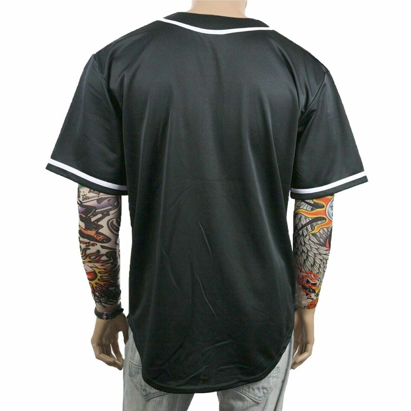 Pullonsy Mens White Plain Baseball Jersey Button Up Mesh Cool