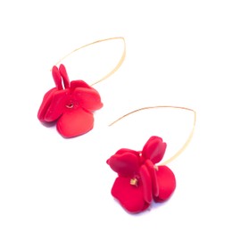 NILUXE DESIGN - Hängende Ohrringe mit Blumen und goldbeschichtetem Haken - Damenohrringe mit Blütenblättern - Sommerliche Party-Ohrringe - Wunderschön zu Tragen und Ideal als Geschenk (Rot)