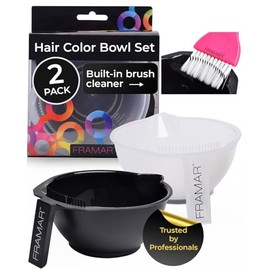 FRAMAR - tazón de color con juego de limpiador, cuencos de color para peluquería, tazón de tinte para el cabello con limpiador de cepillo para polvo y parte inferior de goma, suministros de salón