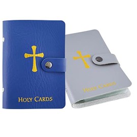 Holy Card Holder con 20 fundas por folleto en azul y gris para tarjetas de oración de tamaño estándar, juego de 2