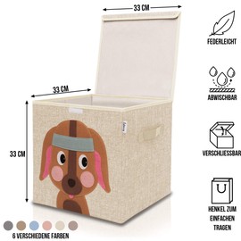 Lifeney children's storage box with lid, cute toy box storage, boxes for nursery, storage box, foldable toy storage basket, children Beige dog