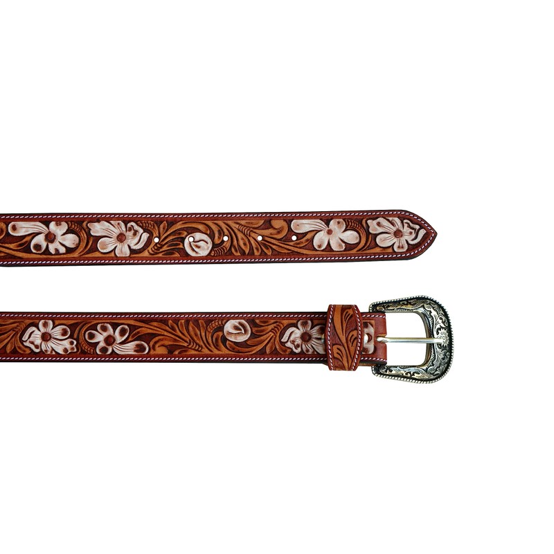Affilare Western Genuine Leather Floral Tooled Casual Jeans Belt With